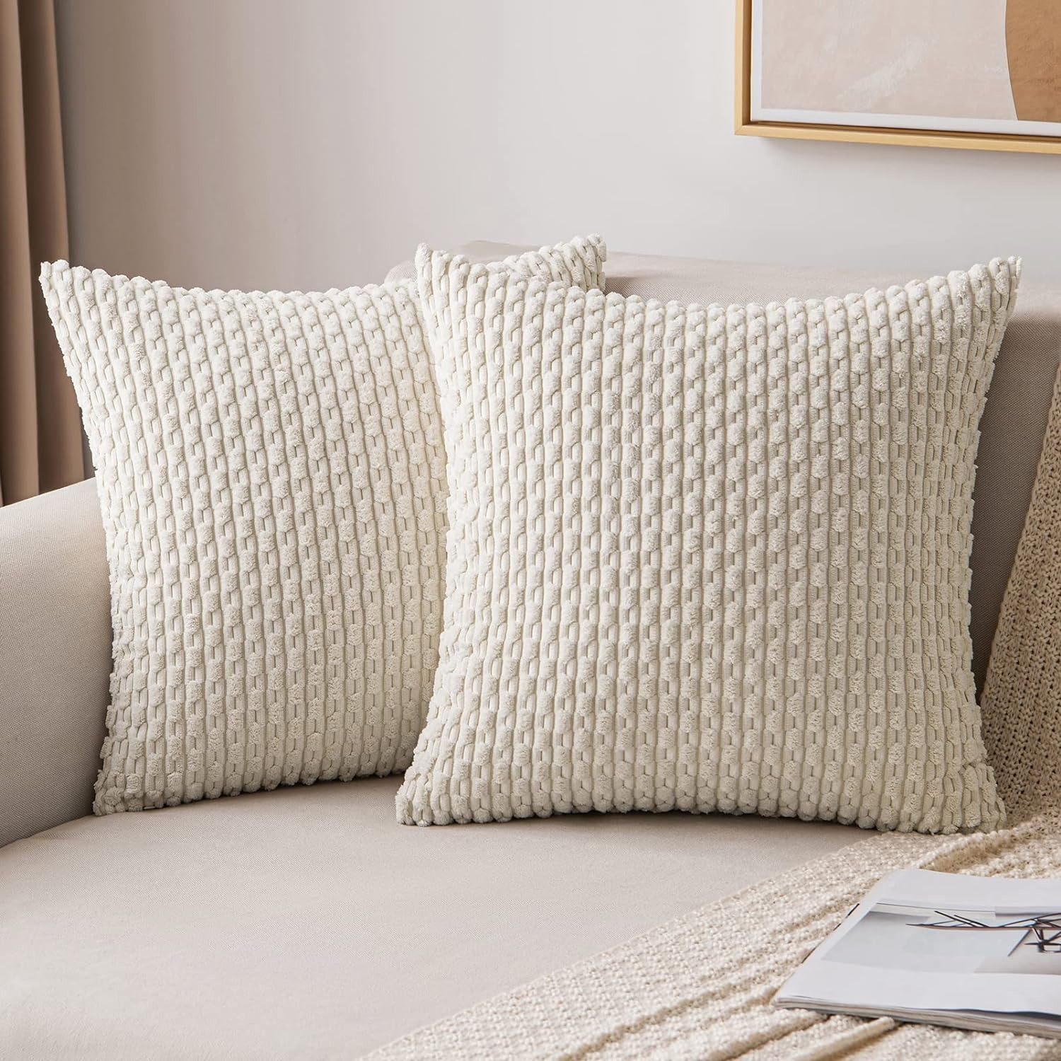 Pillow Insert 18X18 - Gestreepte sierkussenhoes 18x18 inch beige Boho